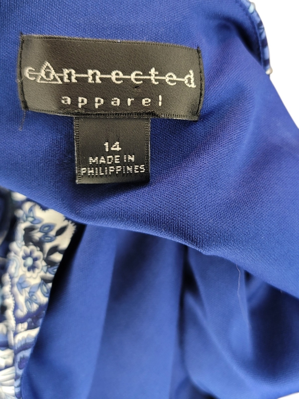 CONNECTED APPAREL - Size 14 Blue Patterned Cap Sleeve Dress - Picture 5 of 7